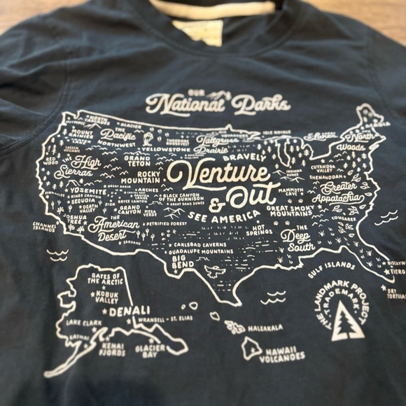 The Landmark Project National Parks Map Graphic T-Shirt Navy Blue Women’s XS - Picture 2 of 5